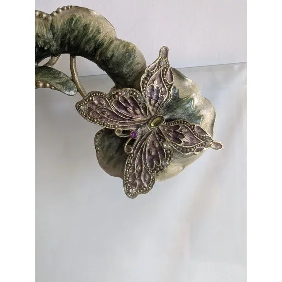 Butterfly Vanity Dresser TRAY Rhinestone Jeweled Enamel Flower Glass - Picture 6 of 6